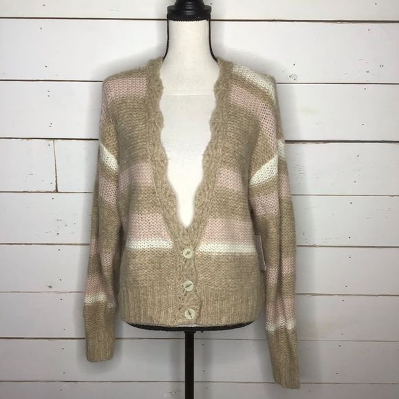 New Free People Fine Time Cardigan Sweater Latte - Picture 1 of 8